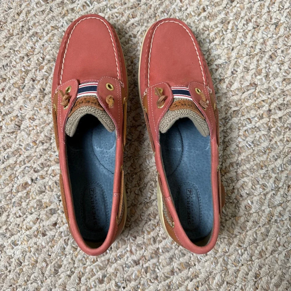 NWOB‎ Sperry Top-Sider Women 10M Coral Pink Leather Mesh Boat Shoes Loafers